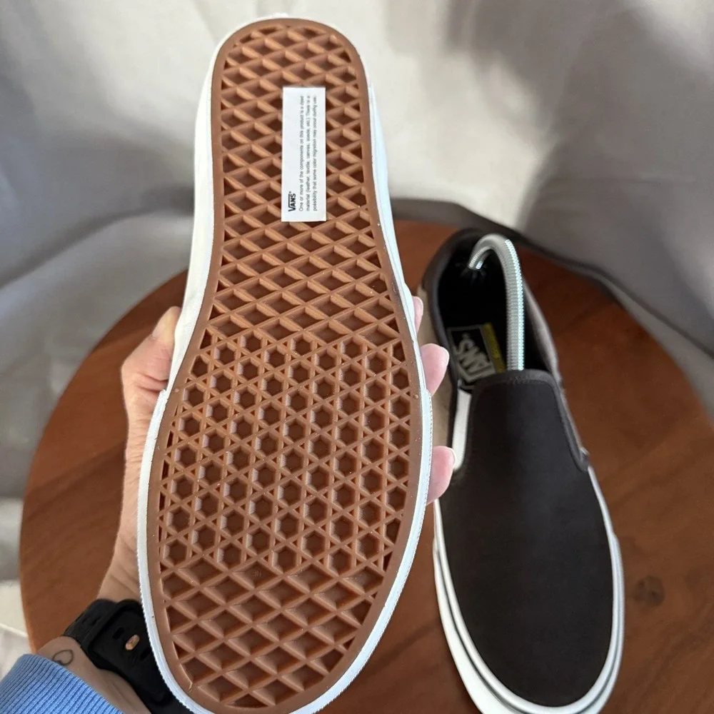 Vans Asher Deluxe Slip On Coffee Brown Cozy Knit Suede Skater Sneakers Men's 9.0